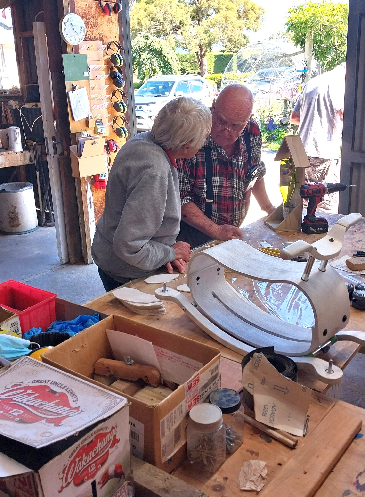 Amberley Menz Shed members working together on a workshop project